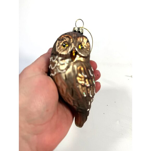 Owl Christmas Tree Ornaments Set 4 Hand Blown Glass Ornaments Woodland Creature - Picture 3 of 15